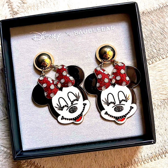 Brand New Disney x BaubleBar Minnie Mouse Sparkly Bow Drop Earrings - Picture 1 of 2